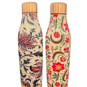 Handcrafted Floral Copper Water Bottles – Set of 2 (Printed | 1000ml Each)