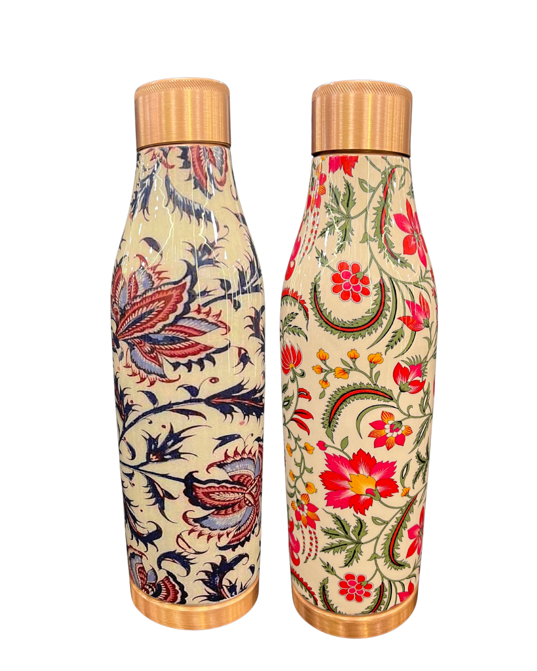 Handcrafted Floral Copper Water Bottles – Set of 2 (Printed | 1000ml Each)