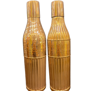Premium Ribbed & Hammered Copper Water Bottles – Set of 2 (1000ml Each)