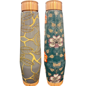 Handcrafted Designer Copper Water Bottle Set – Floral & Leaf Print (1000ml Each)