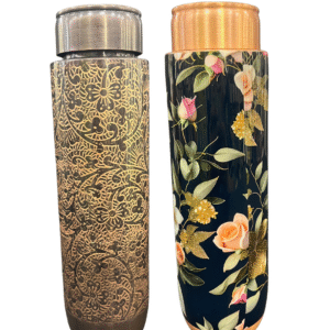 Premium Copper Water Bottle Set – Floral & Antique Etched Design (950ml Each)