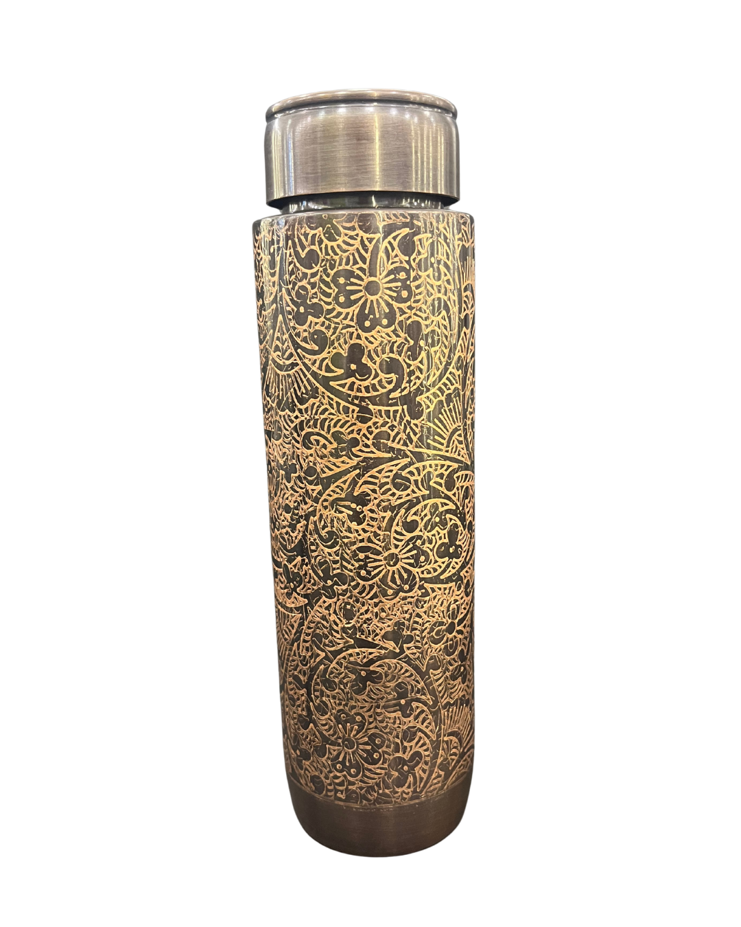 Premium Copper Water Bottle Set – Floral & Antique Etched Design (950ml Each) - Image 2
