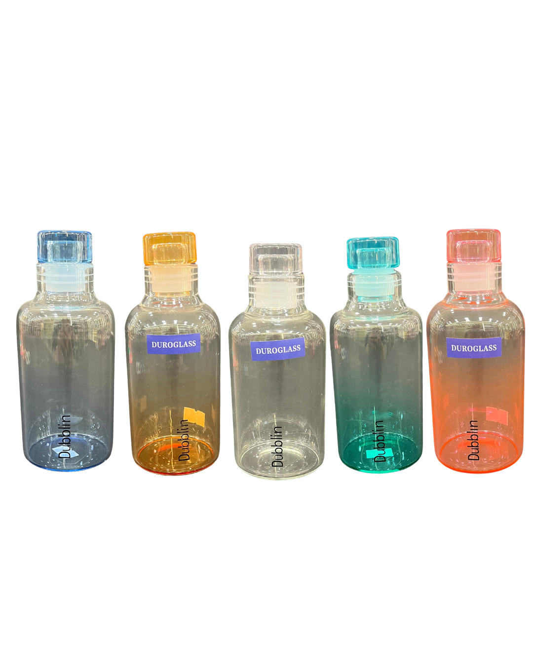 Dublin Duropet Mini Glass Water Bottles – 300 ml (Set of 5, Multicolor)